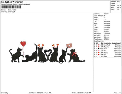 Valentine Day Cat  Black Cats Valentine's Machine Embroidery File for Cat Lovers | 4 Size