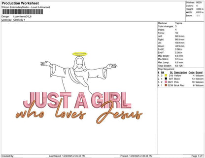 Just A Girl Who Loves Jesus  Easter Machine Embroidery File Jesus Open Arms Halo | 4 Sizes