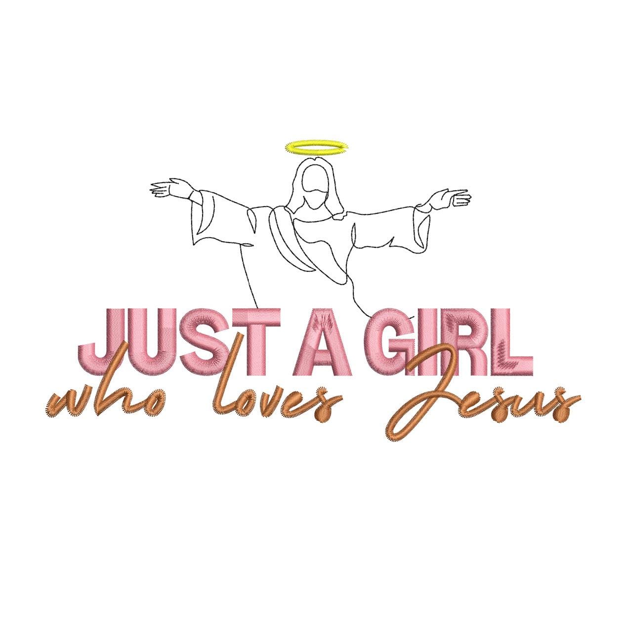 Just A Girl Who Loves Jesus  Easter Machine Embroidery File Jesus Open Arms Halo | 4 Sizes