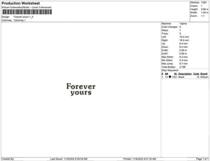 Valentine  Valentine Sleeve Machine Embroidery File Forever Yours You Are Mine, 1.5 inch size