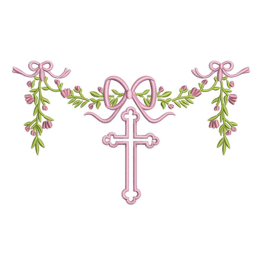 Floral Cross Frame Crest Banner For Easter