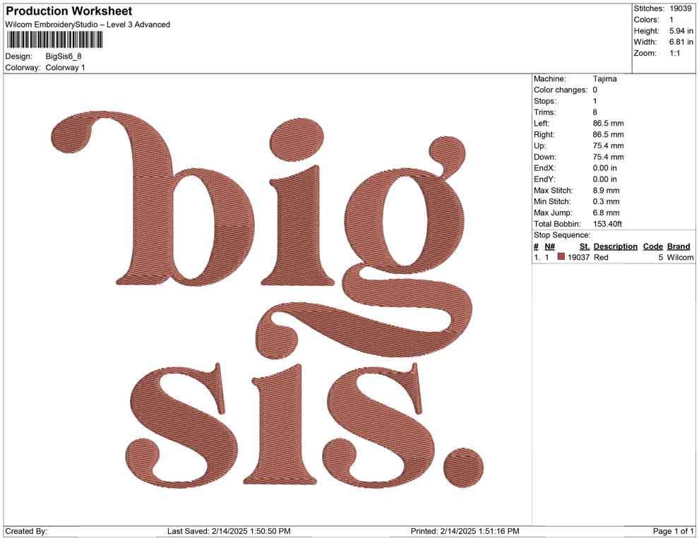 Big Sister Embroidery Design: Sibling Gift, Baby Announcement (PES DST EXP File)