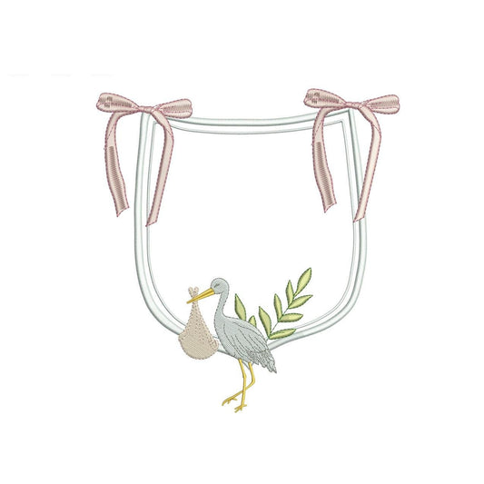 Vintage Stork & Baby Frame For Baby Banner Crest