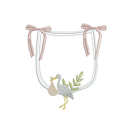 Stork Baby Arrival Embroidery Design: Newborn Banner Frame (Digital Download)