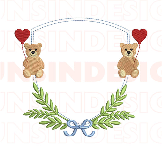 Valentines Day  Bear Banner Machine Embroidery File Baby Mother's Day Design | 6 sizes