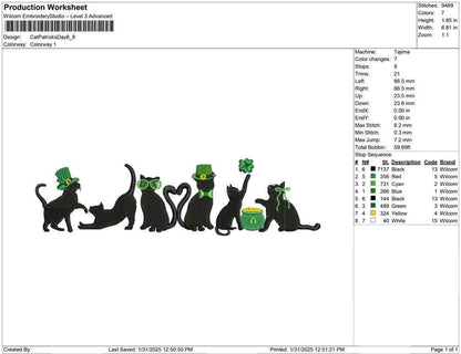 St. Patrick's Cat silhouette Embroidery Design pes dst exp hus jef sew vp3 xxx Saint Patricks Day Machine Embroidery File Cute Gift | 4 Size