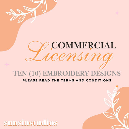 Commercial Use License: 10 Embroidery Designs for Physical Products