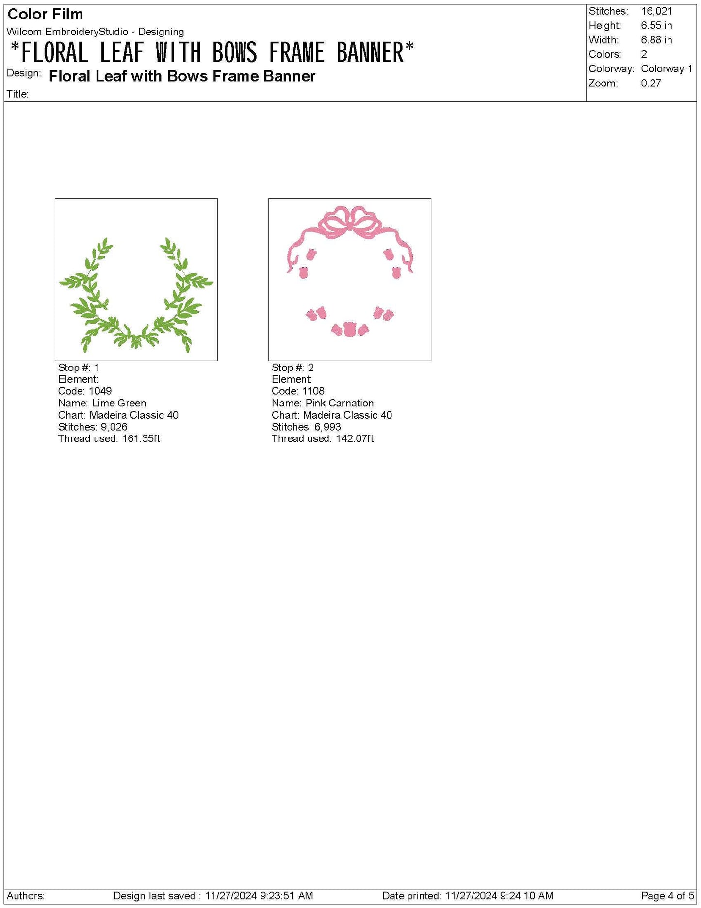 Floral Leaf Bow Frame Embroidery Design: Wedding Crest Machine Embroidery File Baby Door Hanger Banner File (PES DST JEF and more)