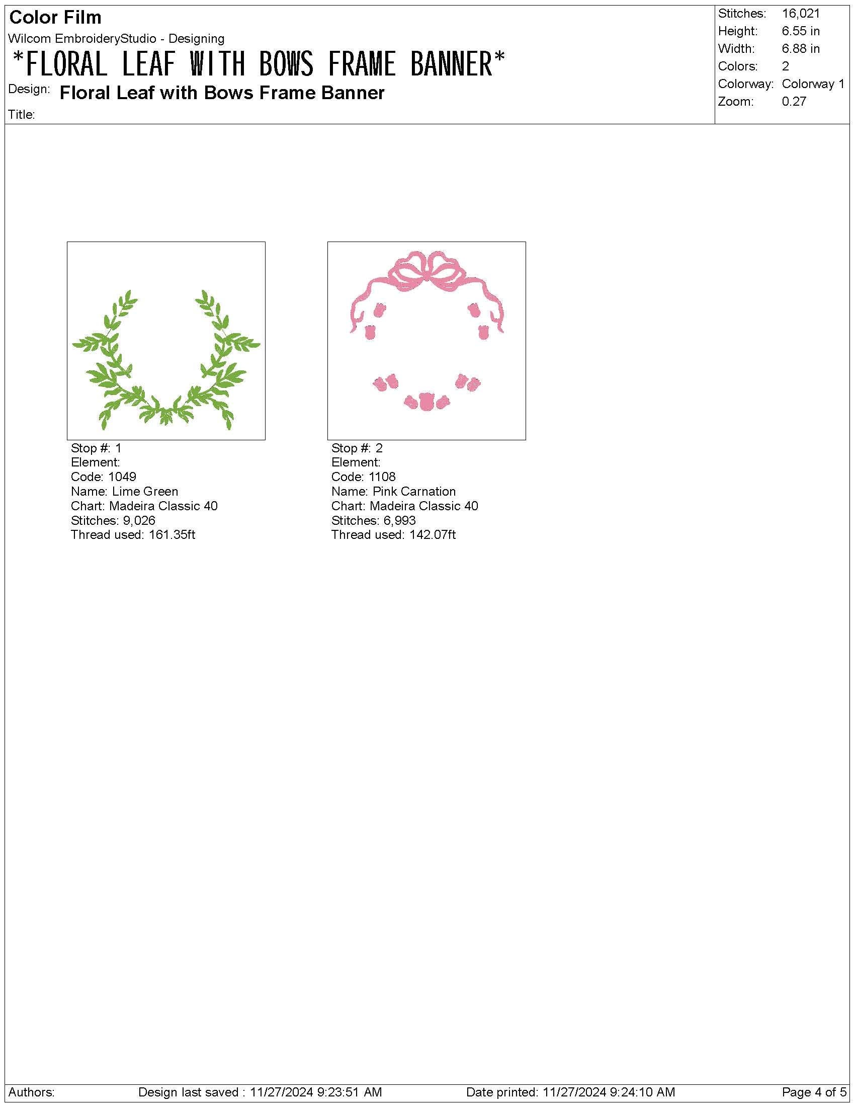 Floral Leaf Bow Frame Embroidery Design: Wedding Crest Machine Embroidery File Baby Door Hanger Banner File (PES DST JEF and more)