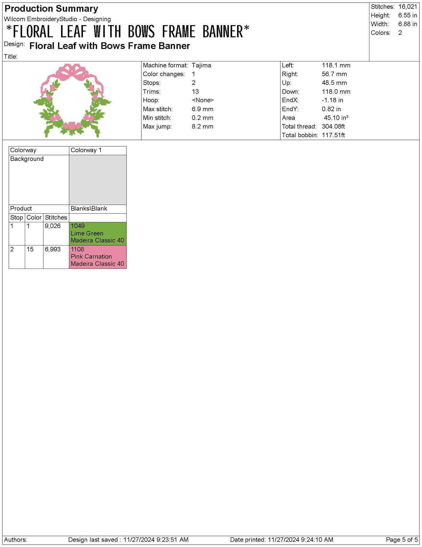 Floral Leaf Bow Frame Embroidery Design: Wedding Crest Machine Embroidery File Baby Door Hanger Banner File (PES DST JEF and more)