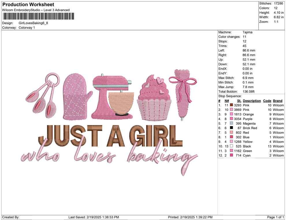 Just A Girl Who Loves Baking Embroidery Design: Cooking Machine Embroidery Files (Digital File)