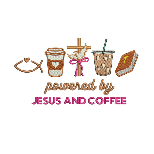 Christmas Embroidery Designs: Jesus and Coffee, Cross, Dove, Iced Coffee, and Bible Embroidery Machine File Christian Embroidery Design