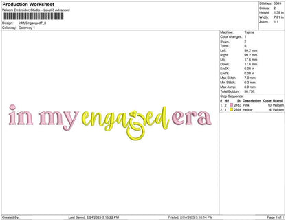 Engagement Embroidery Design: 'In My Engaged Era' Machine Embroidery File (Digital Download)