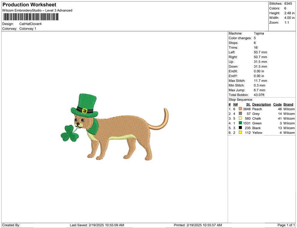 St Patricks Day Cat Embroidery Design: Lucky Shamrock (Digital Download)