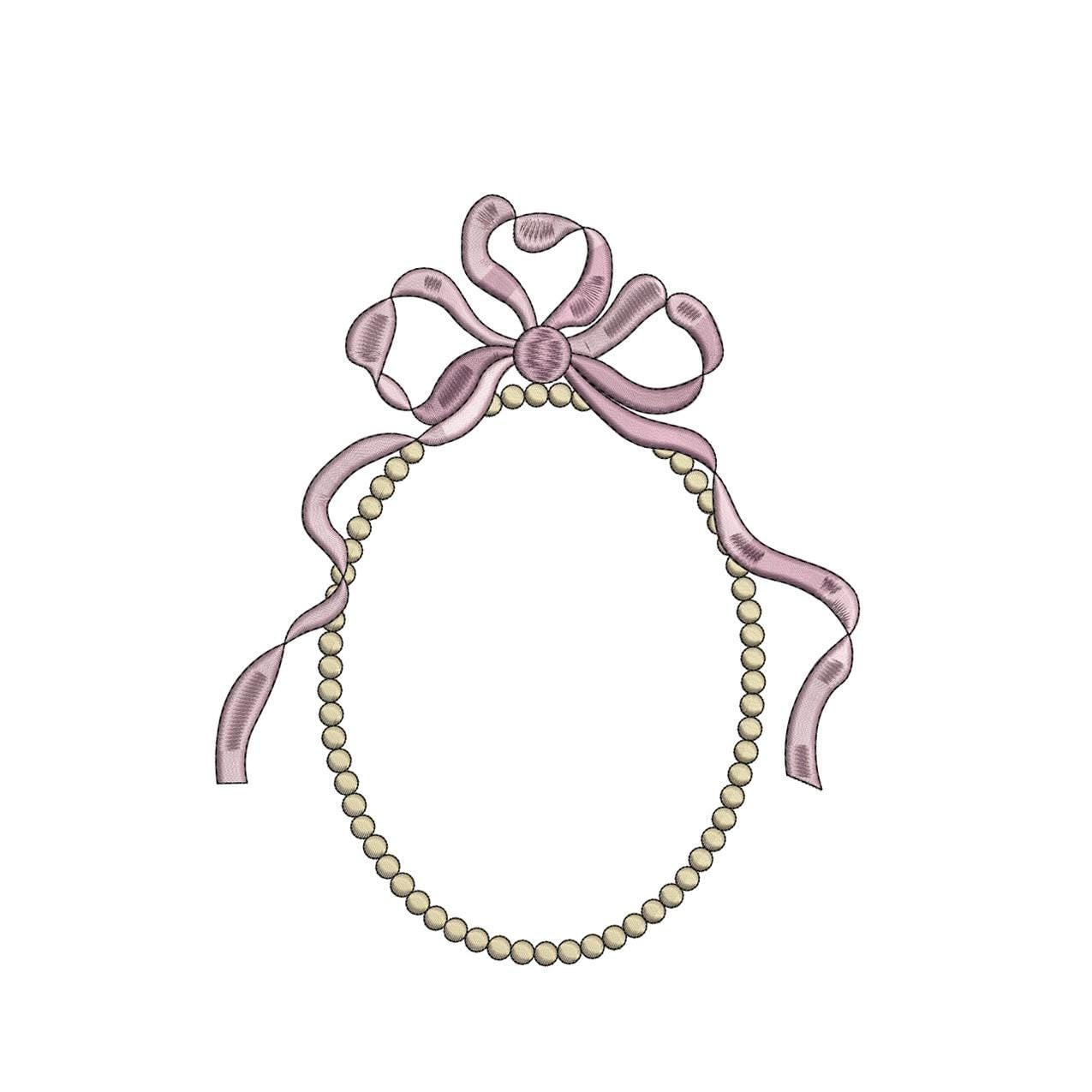 Bow and Pearl Wreath Embroidery Design: Vintage Monogram Frame (Multiple Size)