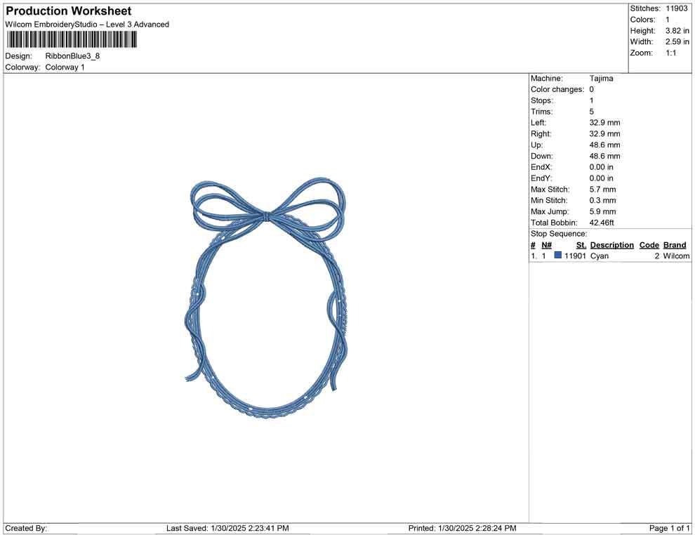 Blue Ribbon Wreath Embroidery Design: Vintage Frame (PES DST EXP)