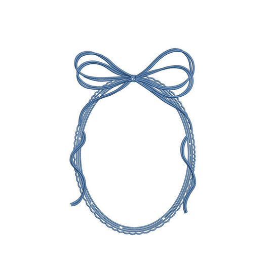 Blue Ribbon Wreath Embroidery Design: Vintage Frame (PES DST EXP)