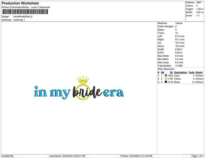 In My Bride Era Embroidery Design: Wedding Machine File (Digital Download)