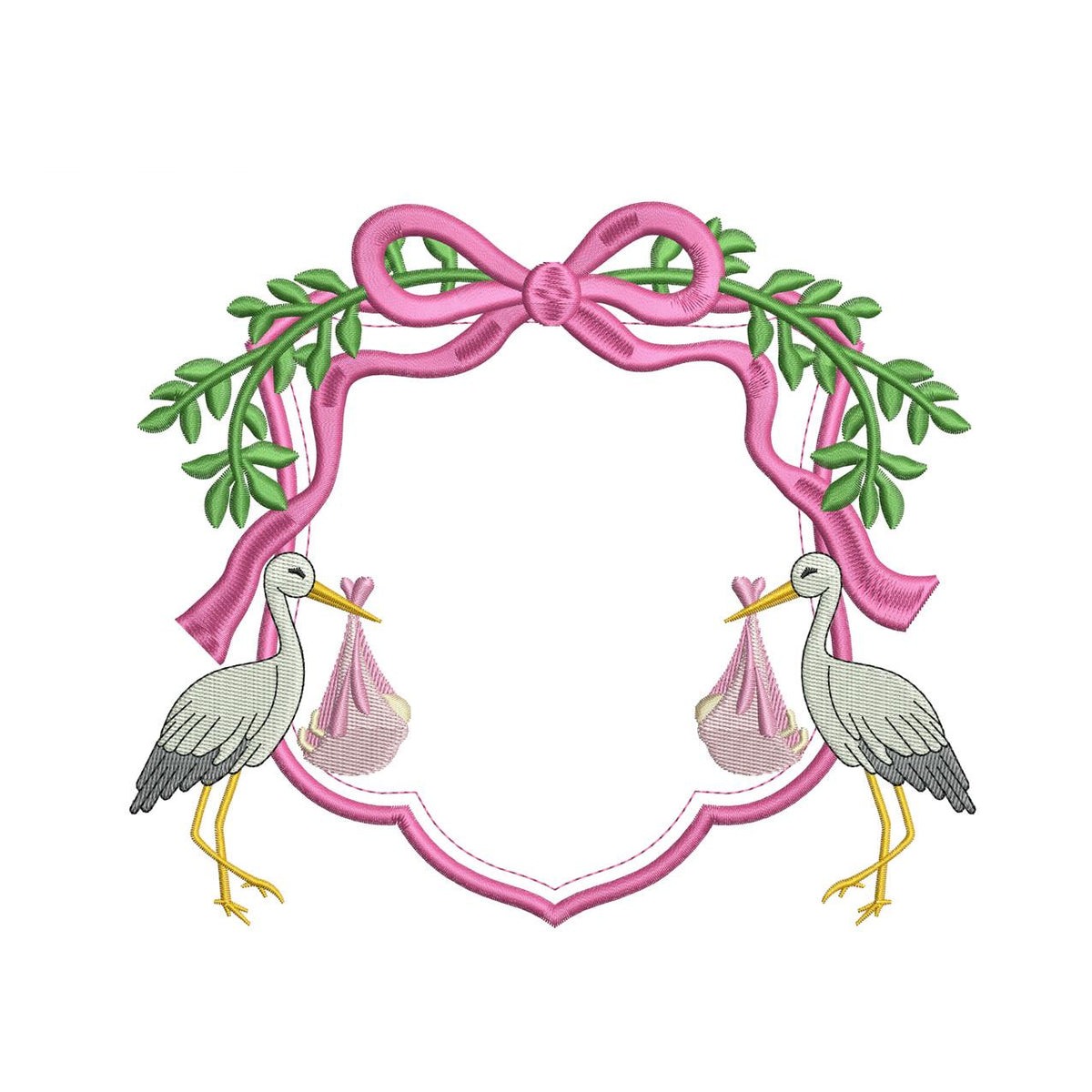 Stork Embroidery Crest Design: Baby Banner Machine Embroidery File Floral Crest Heirloom Baby Girl Embroidery Designs