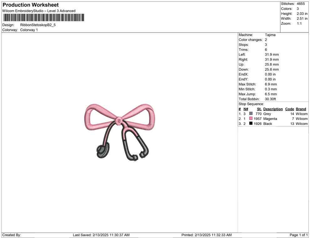 Stethoscope Bow Embroidery Design: Nurse Machine Embroidery File Doctor Medical Embroidery Bow Stethoscope Design (Digital Download)