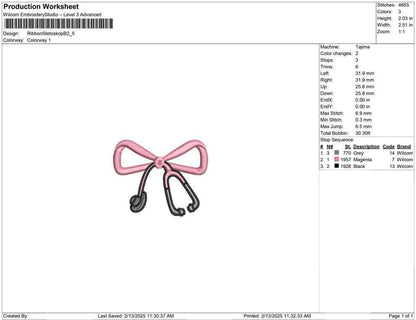 Stethoscope Bow Embroidery Design: Nurse Machine Embroidery File Doctor Medical Embroidery Bow Stethoscope Design (Digital Download)