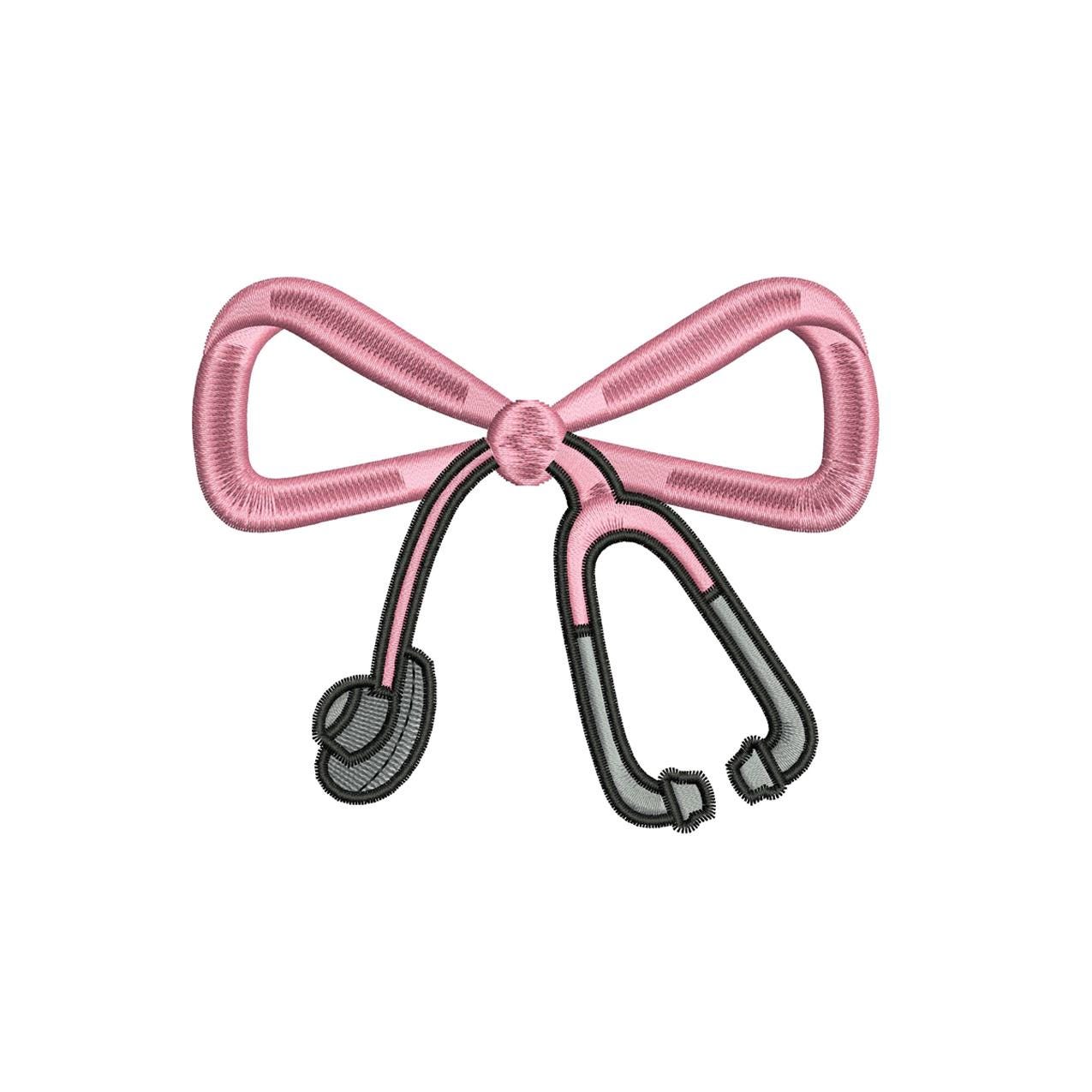 Stethoscope Bow Embroidery Design: Nurse Machine Embroidery File Doctor Medical Embroidery Bow Stethoscope Design (Digital Download)