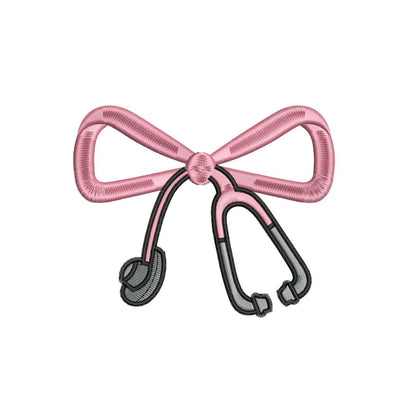 Stethoscope Bow Embroidery Design: Nurse Machine Embroidery File Doctor Medical Embroidery Bow Stethoscope Design (Digital Download)