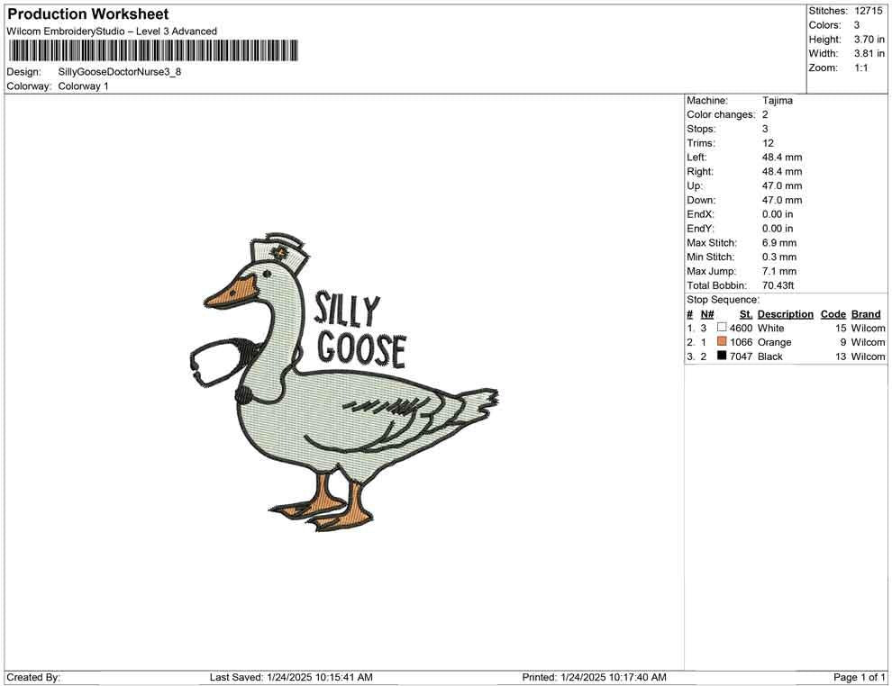 Silly Goose Nurse Embroidery Design: Funny Stethoscope Embroidery File (PES, DST)