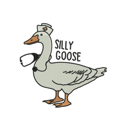 Silly Goose Nurse Embroidery Design: Funny Stethoscope Embroidery File (PES, DST)