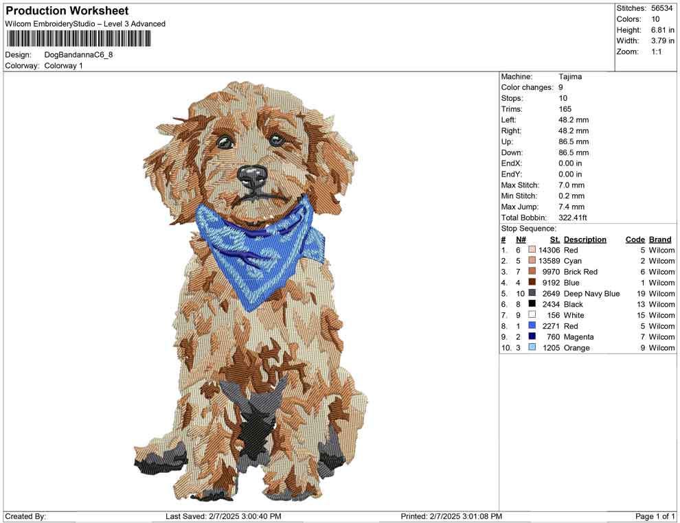 Goldendoodle Dog Embroidery Design: Blue Bandana Puppy Machine Embroidery File Goldendoodle Dog Embroidery File (PES, DST, JEF More) Digital