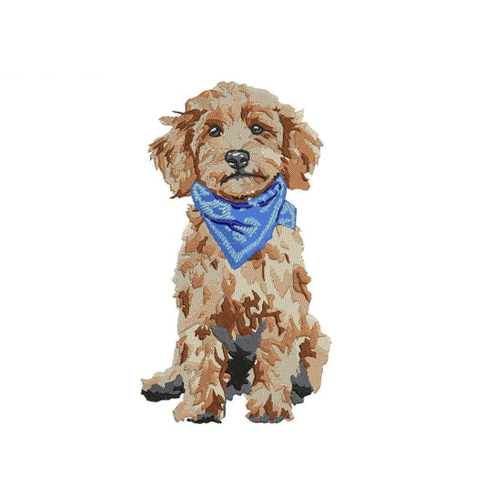 Goldendoodle Dog Embroidery Design: Blue Bandana Puppy Machine Embroidery File Goldendoodle Dog Embroidery File (PES, DST, JEF More) Digital