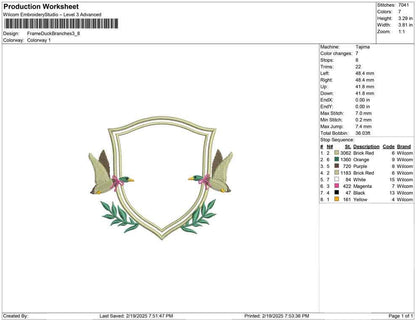 Mallard Duck Embroidery Design: Vintage Badge Frame (DST, PES) Digital Download