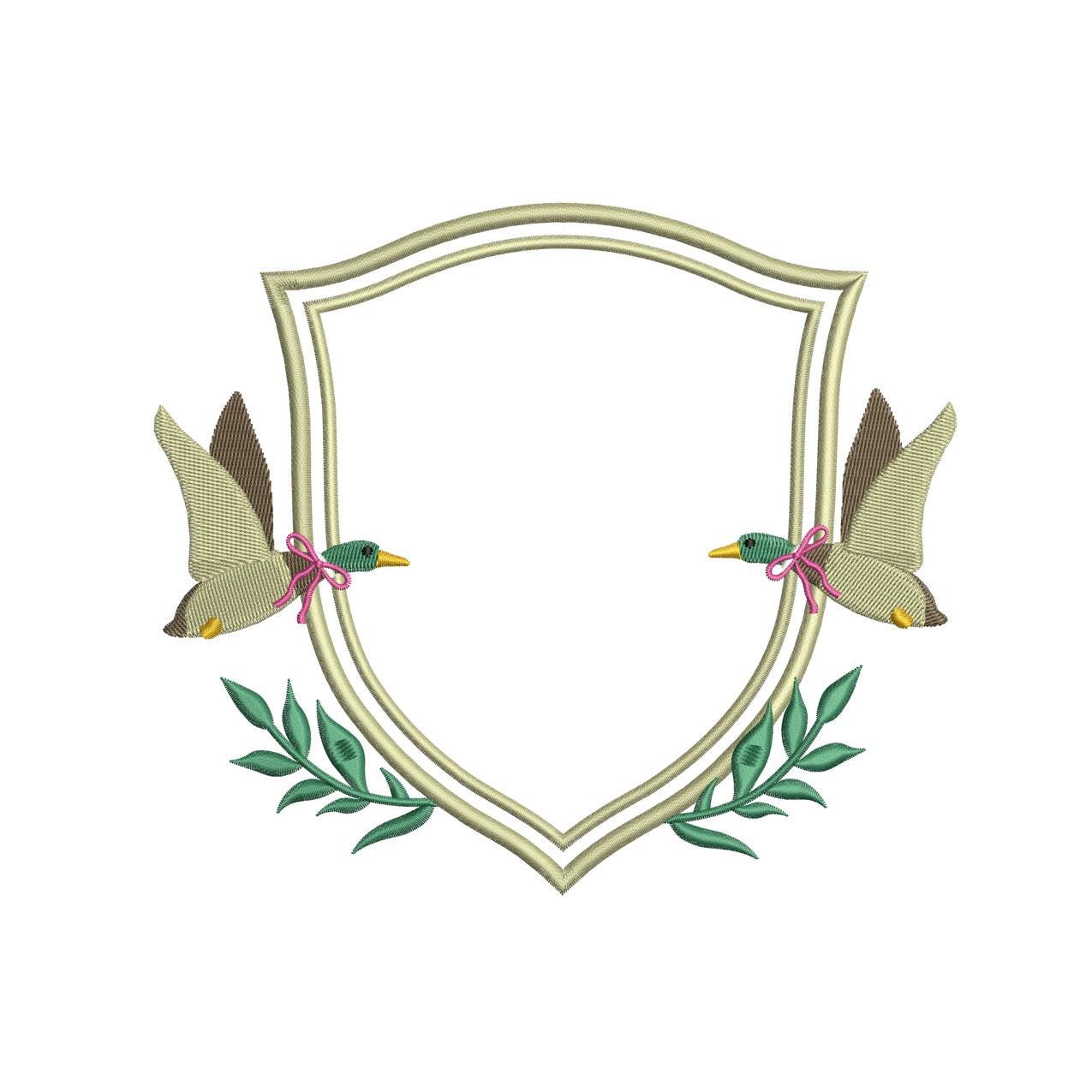 Mallard Duck Embroidery Design: Vintage Badge Frame (DST, PES) Digital Download