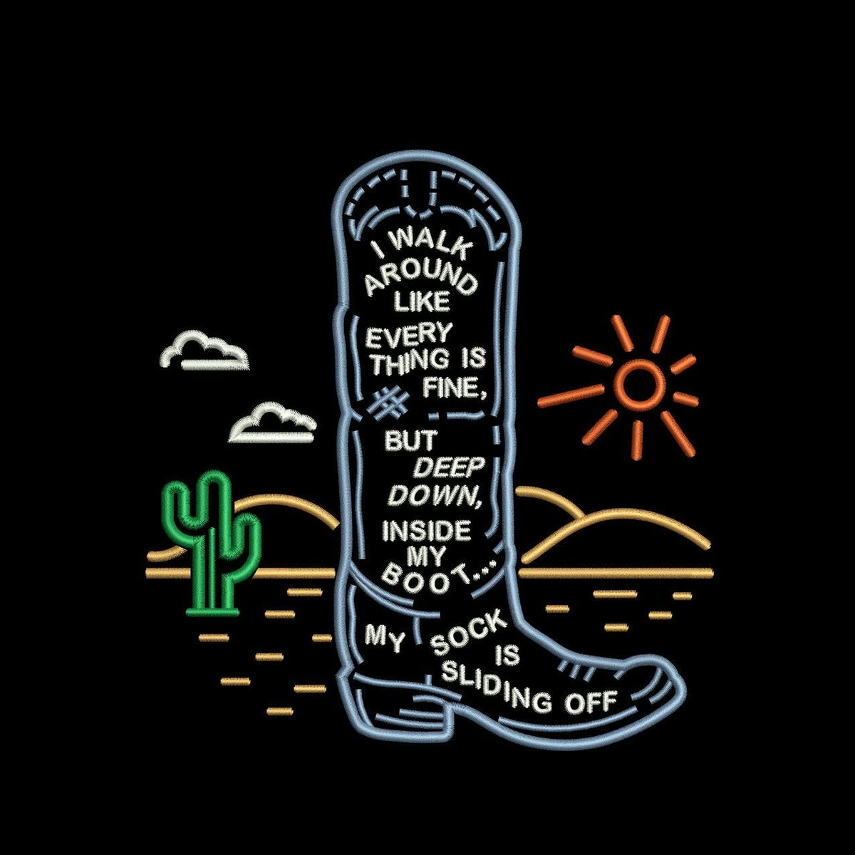 Funny Cowboy Boot Embroidery Design: Western Humor (PES, DST)