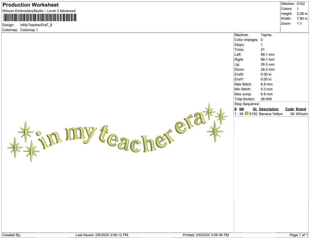In My Teacher Era Embroidery Design: School Professor File (Digital Download)