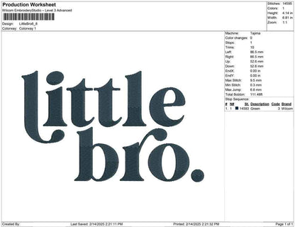 Family Little Bro                      Brother Machine Embroidery File | Cute Toddler Design DIGITAL PRODUCT | 4 Size