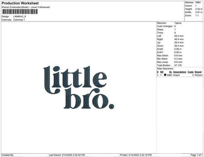 Little Bro Embroidery Design: Sibling Machine Embroidery File (Digital Download)