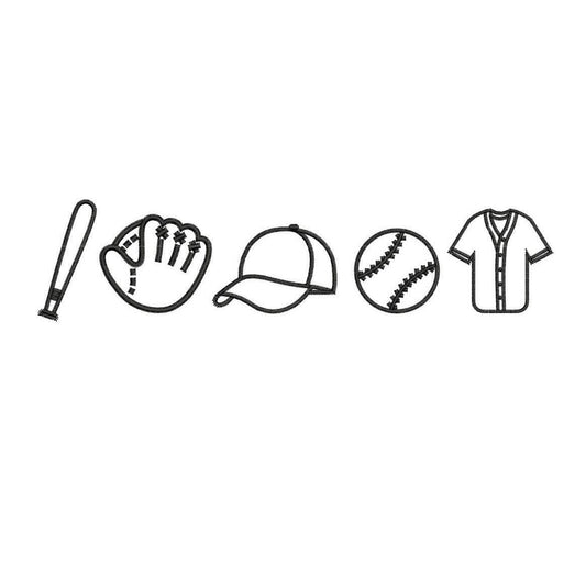 Baseball Icons Embroidery Design: Bat, Ball, Glove, Cap (Digital Download)