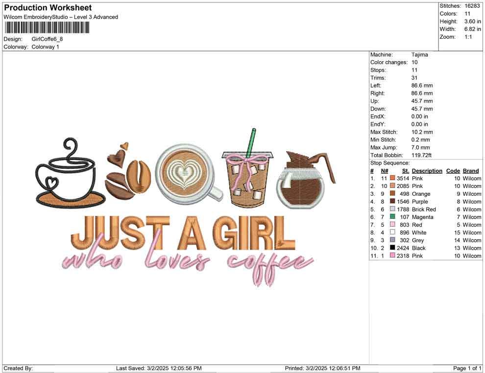 Coffee Lover Embroidery Design: Latte, Iced Coffee, Espresso (Digital Download) (DST PES EXP More)