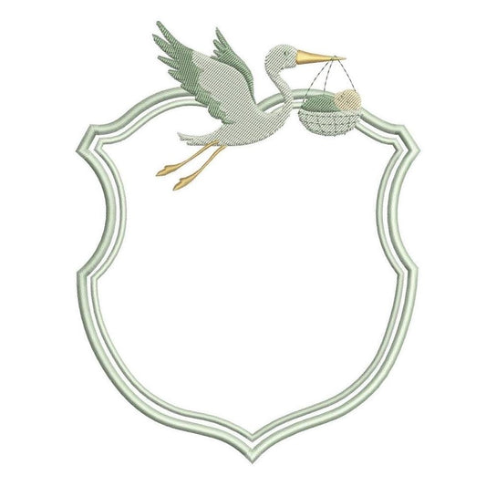 Vintage Stork Baby Embroidery Design: Newborn Banner Crest (Digital Download)