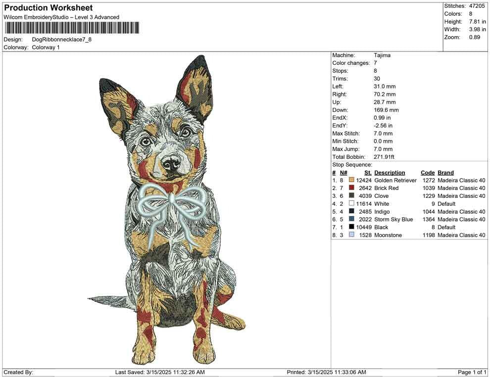 Heeler Dog Embroidery Design: Australian Cattle Dog with Ribbon (Digital Download)