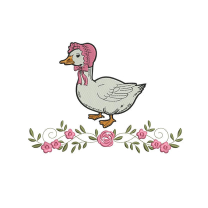 Floral Bonnet Duck Embroidery Design: Vintage Cottagecore (Digital Download)
