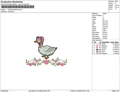 Floral Bonnet Duck Embroidery Design: Vintage Cottagecore (Digital Download)