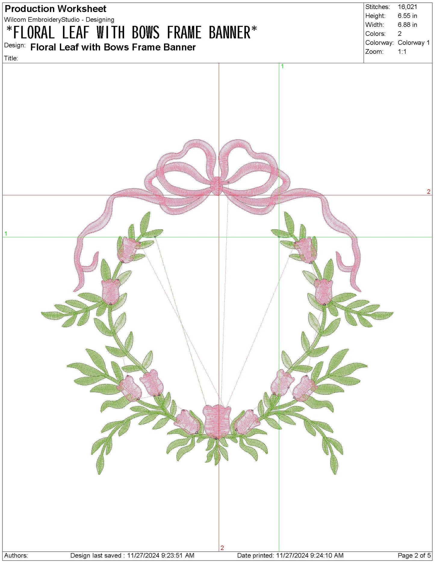 Floral Leaf Bow Frame Embroidery Design: Wedding Crest Machine Embroidery File Baby Door Hanger Banner File (PES DST JEF and more)