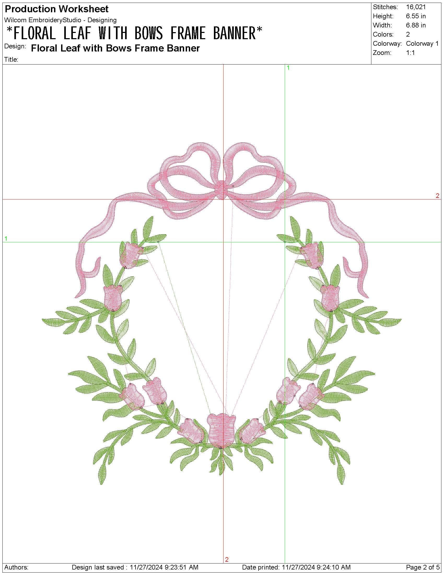Floral Leaf Bow Frame Embroidery Design: Wedding Crest Machine Embroidery File Baby Door Hanger Banner File (PES DST JEF and more)