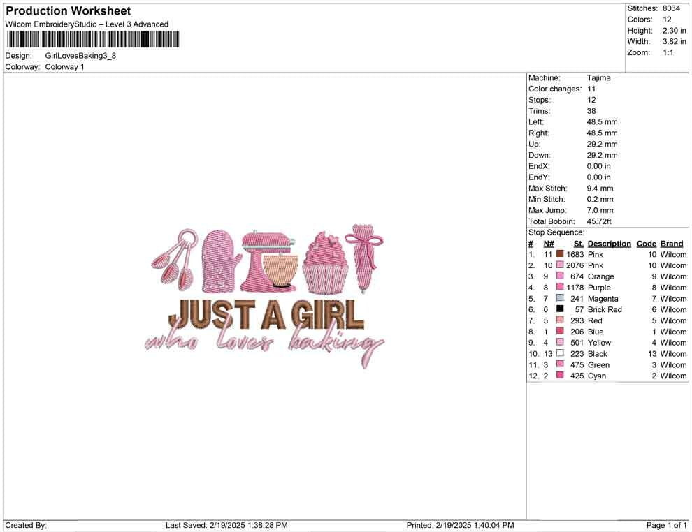Just A Girl Who Loves Baking Embroidery Design: Cooking Machine Embroidery Files (Digital File)