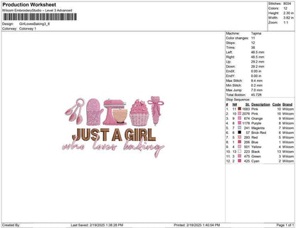 Just A Girl Who Loves Baking Embroidery Design: Cooking Machine Embroidery Files (Digital File)