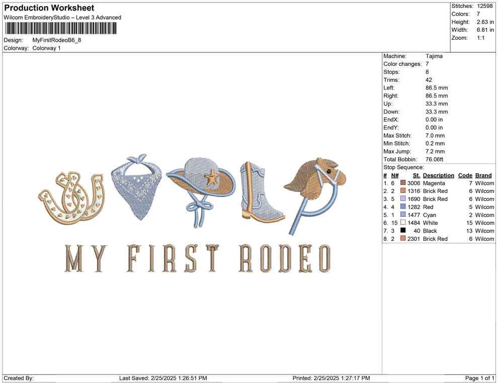 My First Rodeo Embroidery Design: Western Baby Machine Embroidery File Cowboy Toddler Clothing Embroidery File (PES DST JEF More)