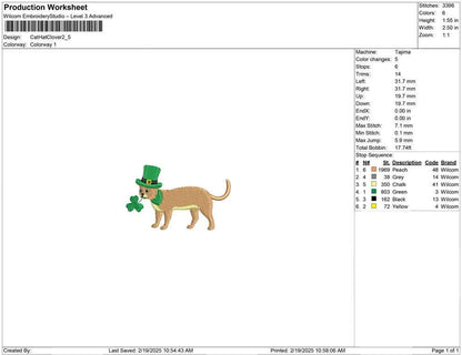 St Patricks Day Cat Embroidery Design: Lucky Shamrock (Digital Download)