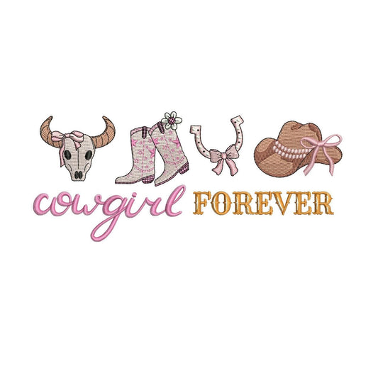 Western Cowgirl Forever Embroidery File pes dst exp hus jef sew vp3 Texas Machine Embroidery File Coquette Cowgirl Cowboy Hat Boots | 4 size